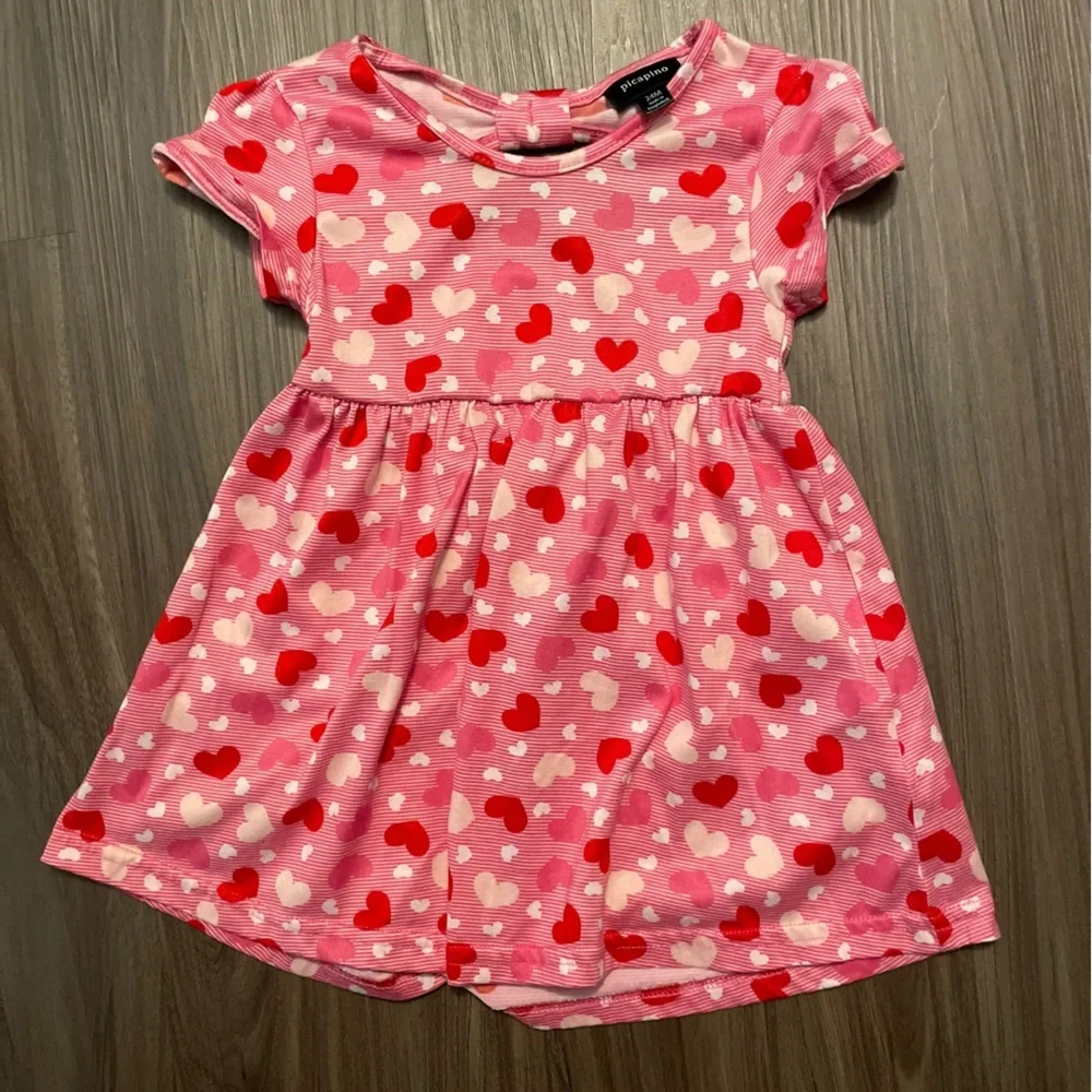 Picapino Baby Girl Short Sleeve Pink And Red Heart Pattern Dress size 24M - Picture 3 of 4